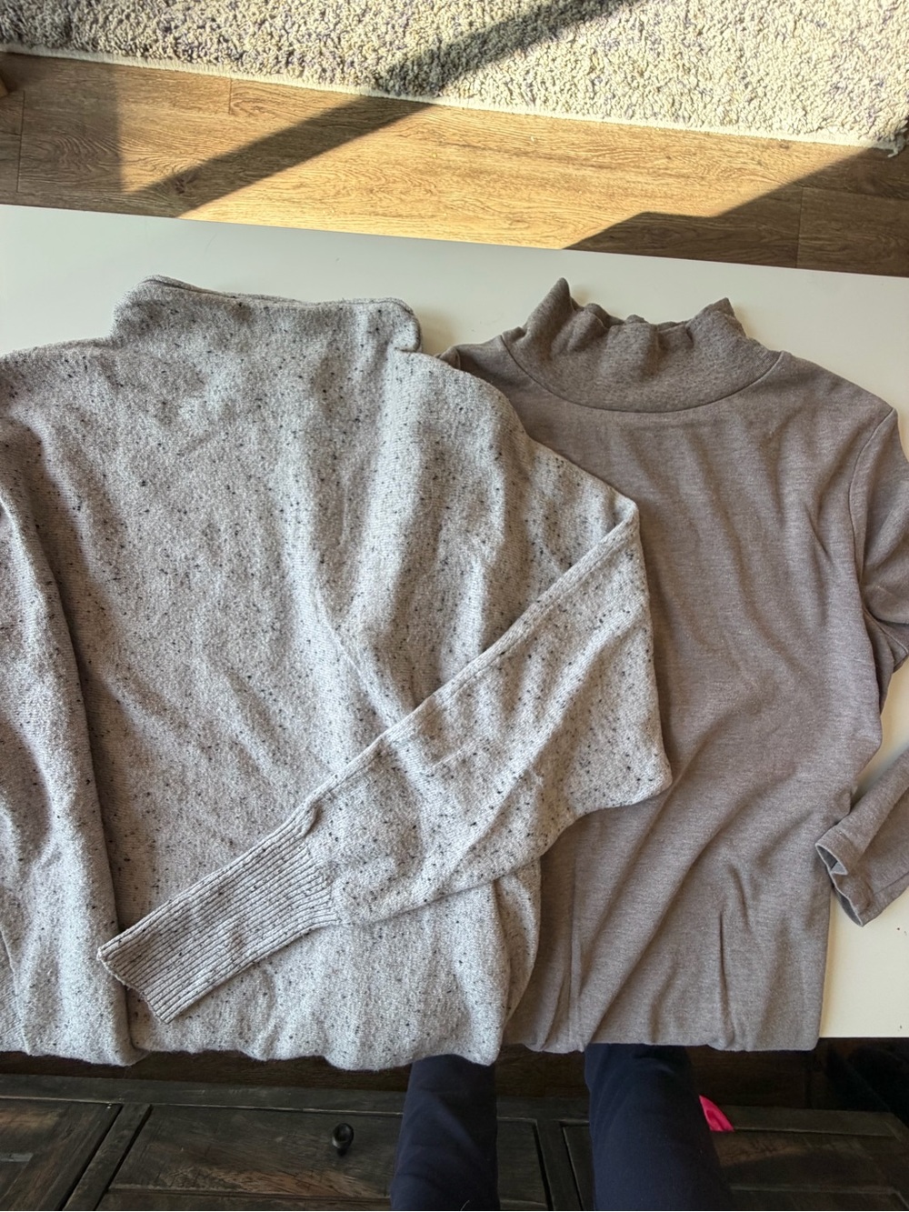 Max Studio Speckled Light Gray Knit Sweater and Taupe Mock Neck Top